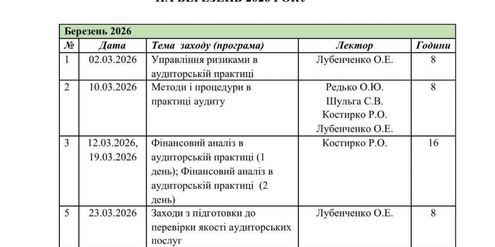 План освітніх заходів на березень 2026 року