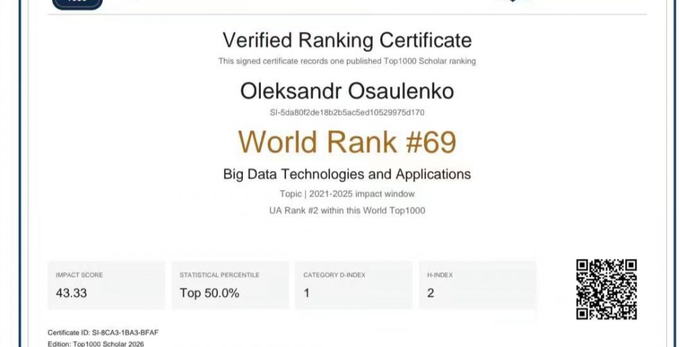 Науковці НАСОА увійшли до міжнародного рейтингу Top1000 Scholar 2026